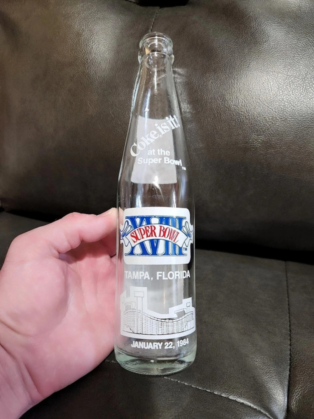 Coca-Cola Super Bowl XVIII Tampa Florida 1984 Commemorative Glass Bottle